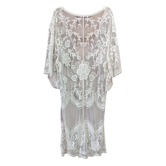 Origami by Vivian Lace Bohemian Long Kimono Duster Coverup Off White (Size F) - Picture 2 of 12